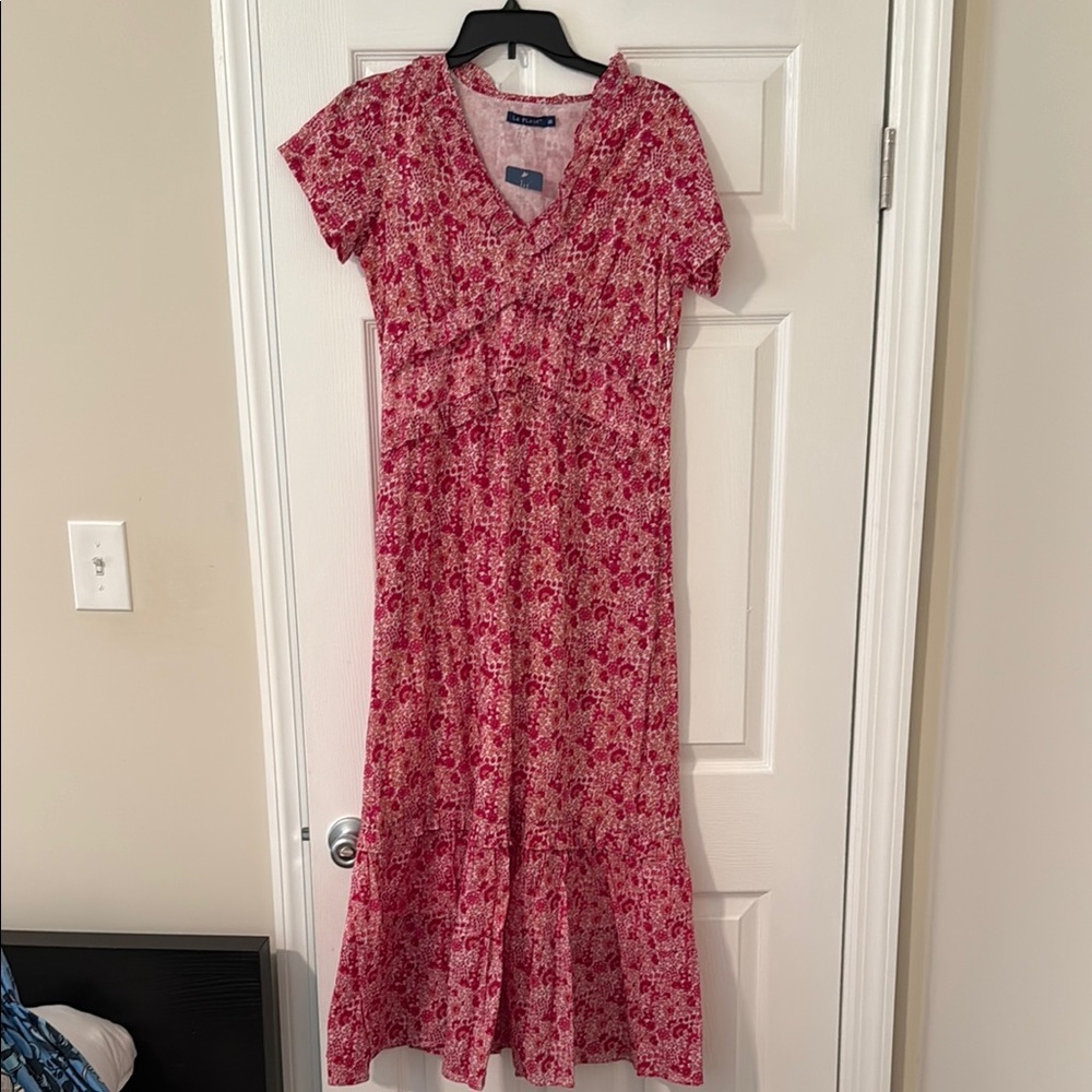 La Plage Pink and White Ruffled Tiered Maxi Sundress - never been worn size XS